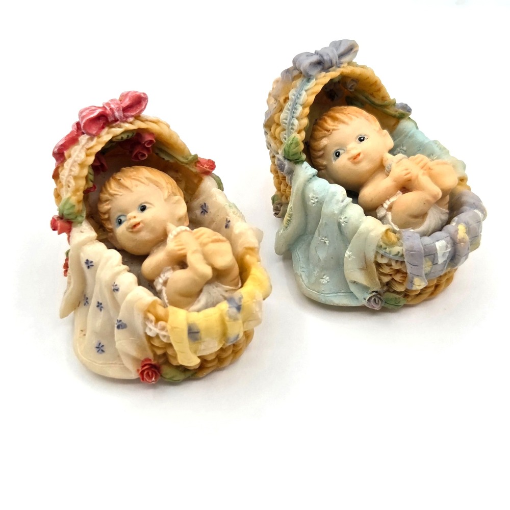 Miniature, Tiny Resin Baby Boy and Girl in Crib w/Rich & Delicacy Details
